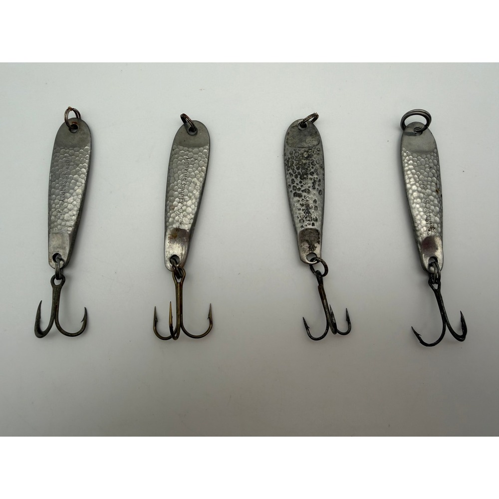 Hopkins Shorty 75 Hammered Metal Spoon Fishing Lures Set of 4 Vintage Silver